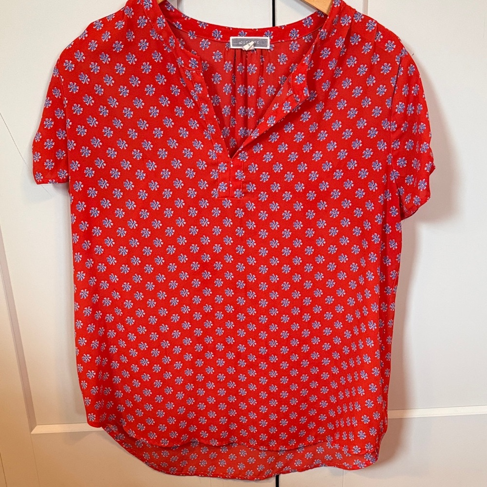 Pleione Red and Blue Floral Blouse